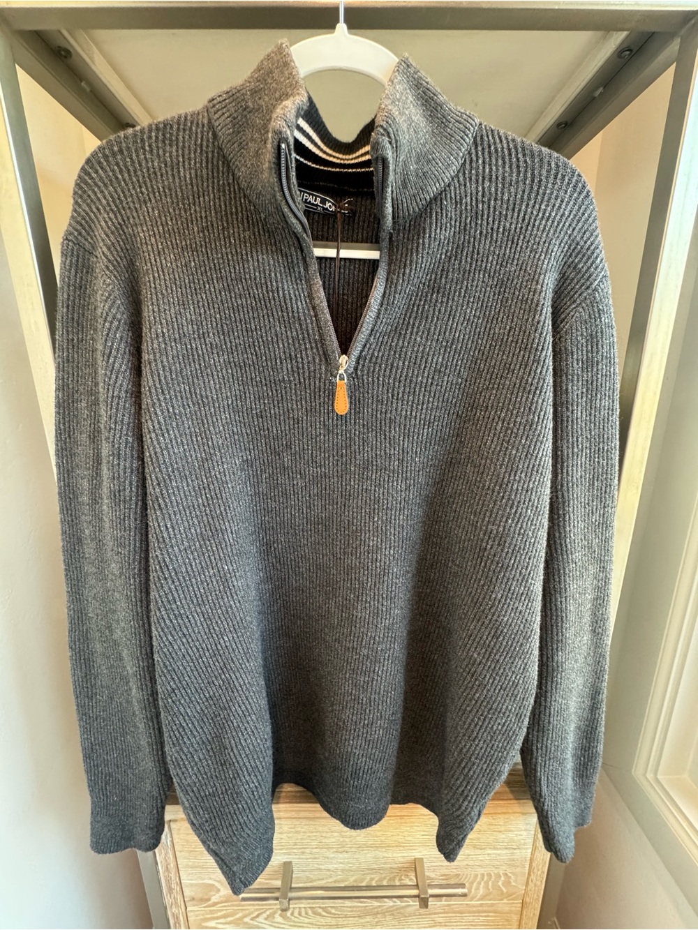Men's Ribbed Half-Zip Sweater in Charcoal Gray